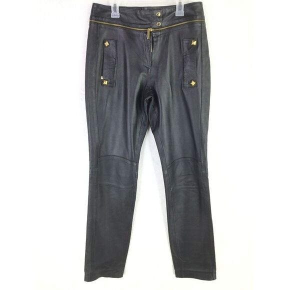 Lilly Sarti Pants - Lilly Sarti Lambskin Leather Moto Pants Size 40 Black Gold Designer Brazil